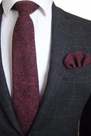 Ricnais 8cm Wool Necktie Solid Plaid Tie For Men Quality Cashmere Tie and Handkerchief Cravats Set Suit For Wedding Party