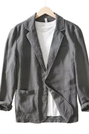 70% Linen 30% Cotton Breathable Men's Blazer Suit Jacket For Men Black Coat For Summer Business Lightweight Male Clothes 2024