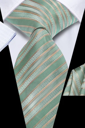 Hi-Tie Striped Light Green Silk Men's Tie Ties Floral Ties For Men Formal Business Luxury Wedding Party Neckties Gravatas