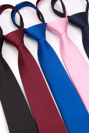 Men Necktie Zipper Lazy Tie Fashion Solid 6cm Ties Business for Man Gravatas Handkerchief Bowtie Mens Wedding Shirt Accessories