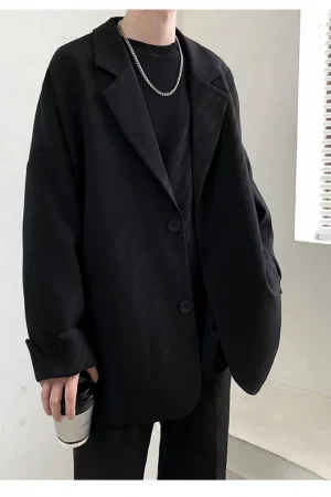 Casual Blazers Men Autumn coat Leisure Trendy Loose Suit Jackets Male Retro Streetwear All-match Simple Korean Suit-tops